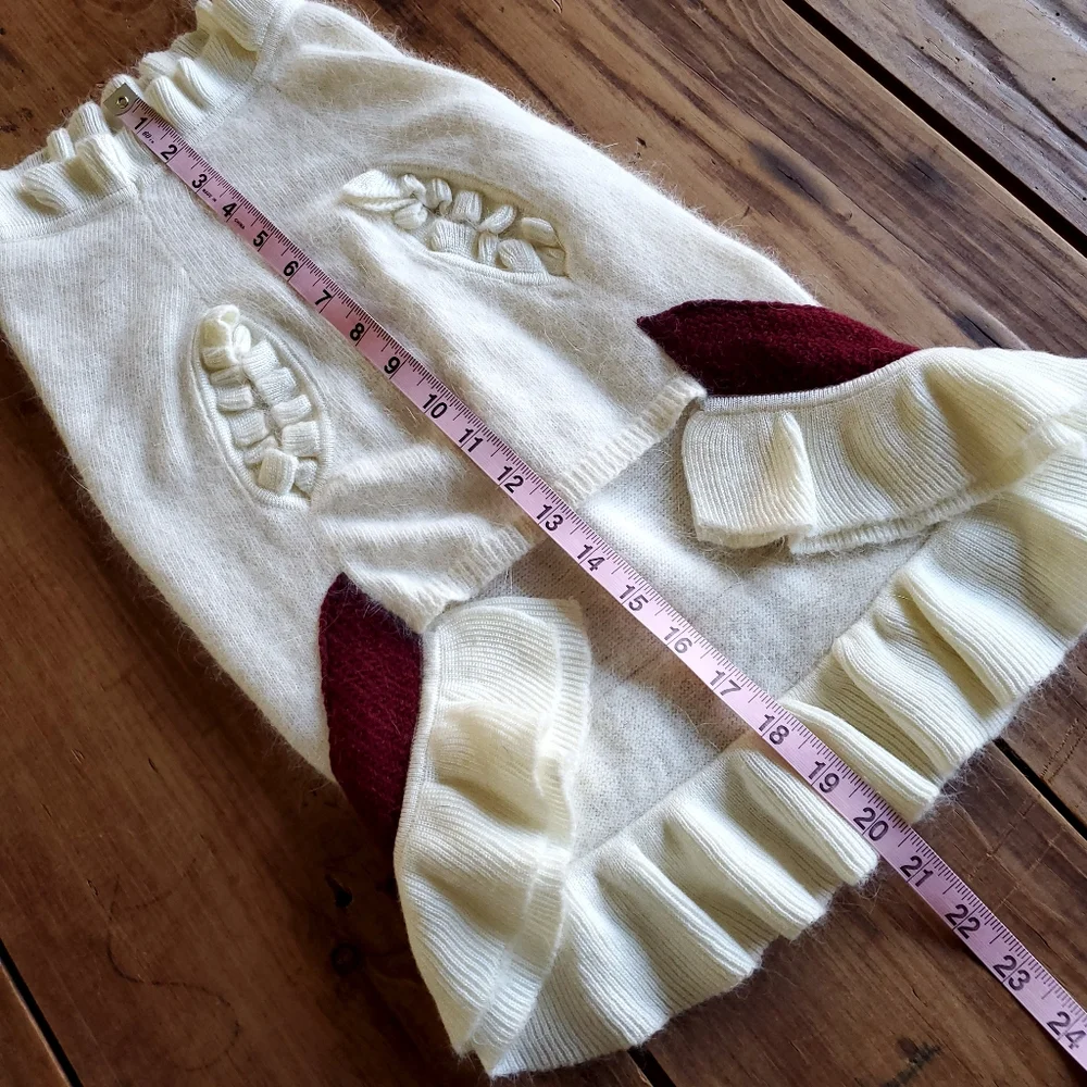 Frou Frou Holiday Dog Outfit Cream and Red Sweater with Ruffle trim